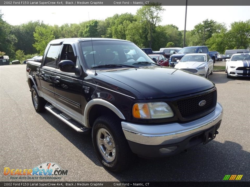 2002 Ford F150 Lariat SuperCrew 4x4 Black / Medium Graphite Photo #1