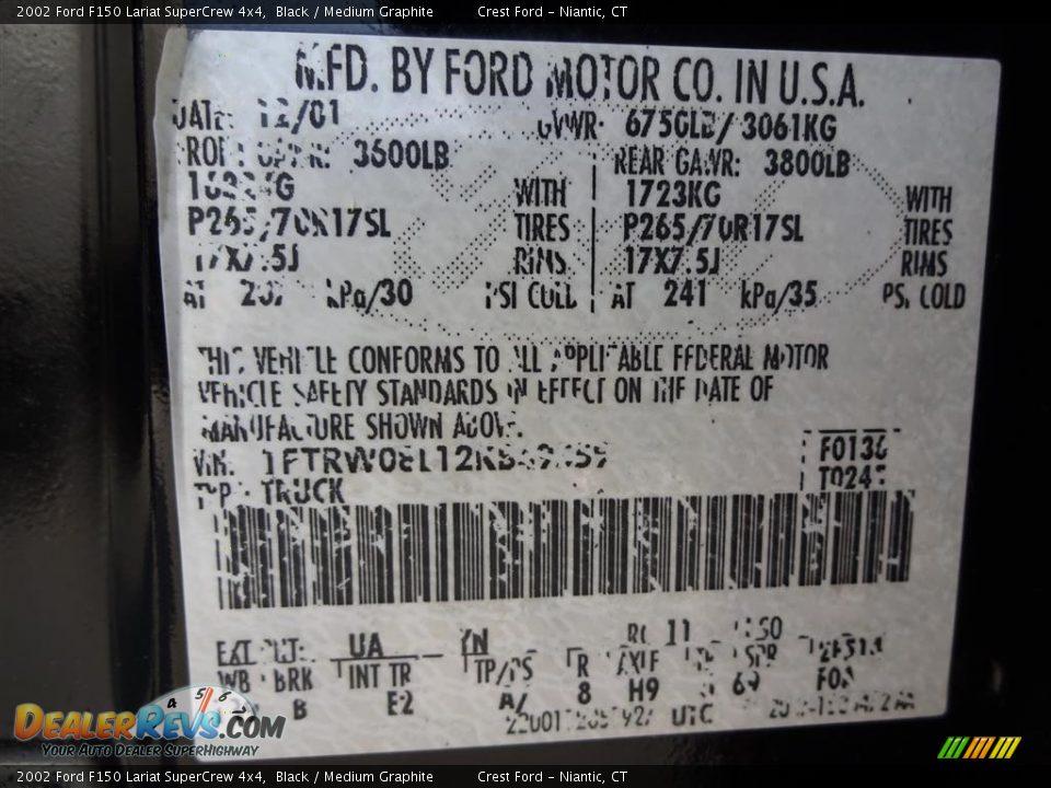 2002 Ford F150 Lariat SuperCrew 4x4 Black / Medium Graphite Photo #14