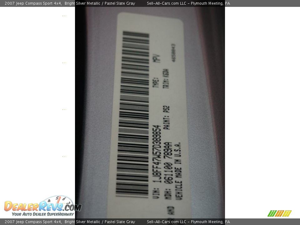 2007 Jeep Compass Sport 4x4 Bright Silver Metallic / Pastel Slate Gray Photo #14