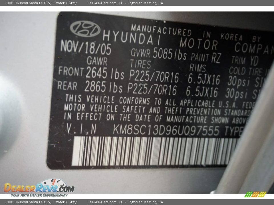 2006 Hyundai Santa Fe GLS Pewter / Gray Photo #14