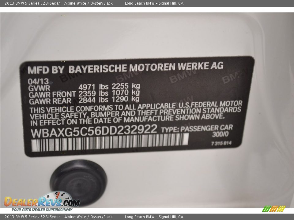 2013 BMW 5 Series 528i Sedan Alpine White / Oyster/Black Photo #11