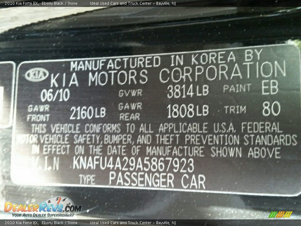 2010 Kia Forte EX Ebony Black / Stone Photo #21