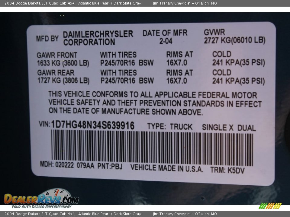 2004 Dodge Dakota SLT Quad Cab 4x4 Atlantic Blue Pearl / Dark Slate Gray Photo #17