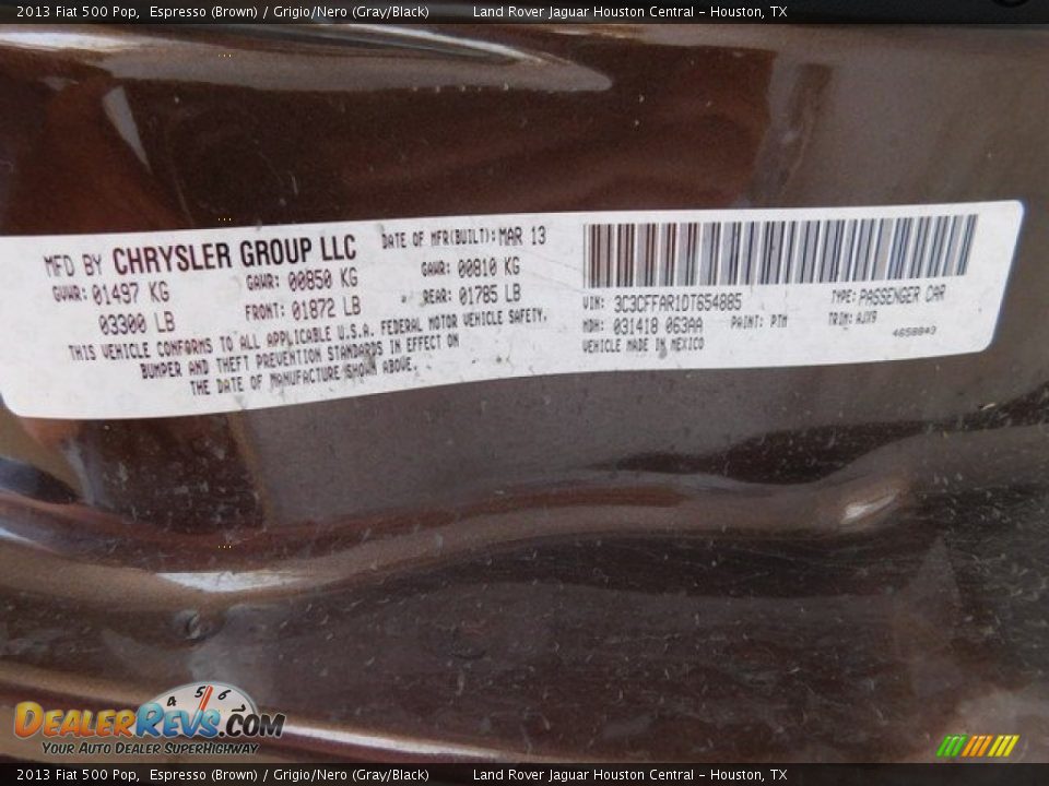 2013 Fiat 500 Pop Espresso (Brown) / Grigio/Nero (Gray/Black) Photo #29