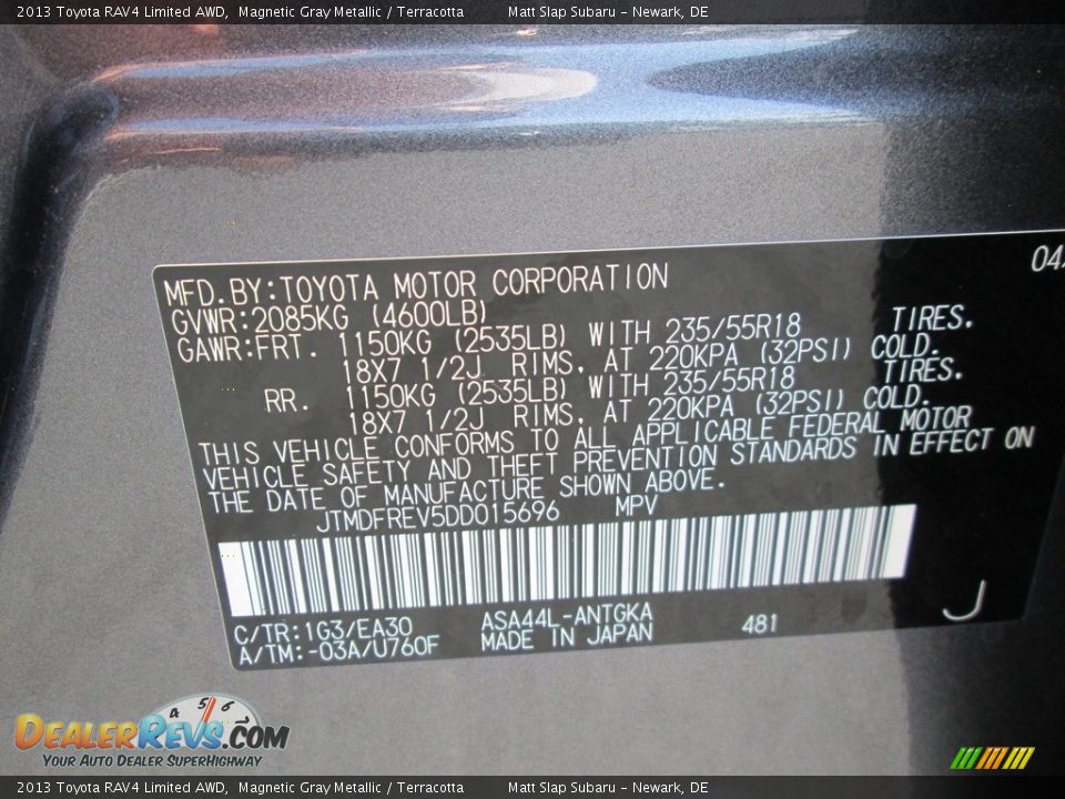 2013 Toyota RAV4 Limited AWD Magnetic Gray Metallic / Terracotta Photo #29