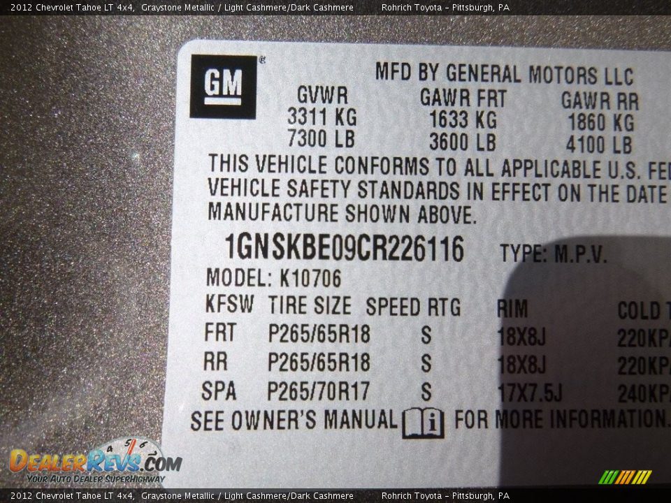 2012 Chevrolet Tahoe LT 4x4 Graystone Metallic / Light Cashmere/Dark Cashmere Photo #25