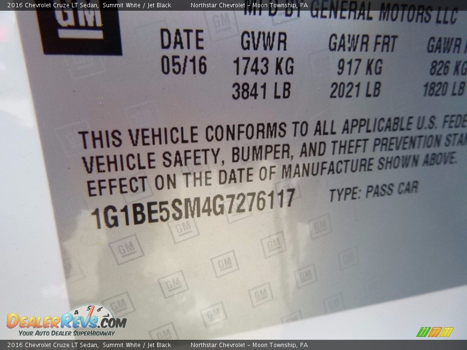 2016 Chevrolet Cruze LT Sedan Summit White / Jet Black Photo #15