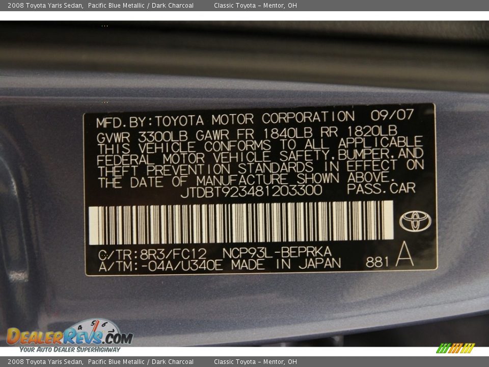 2008 Toyota Yaris Sedan Pacific Blue Metallic / Dark Charcoal Photo #15