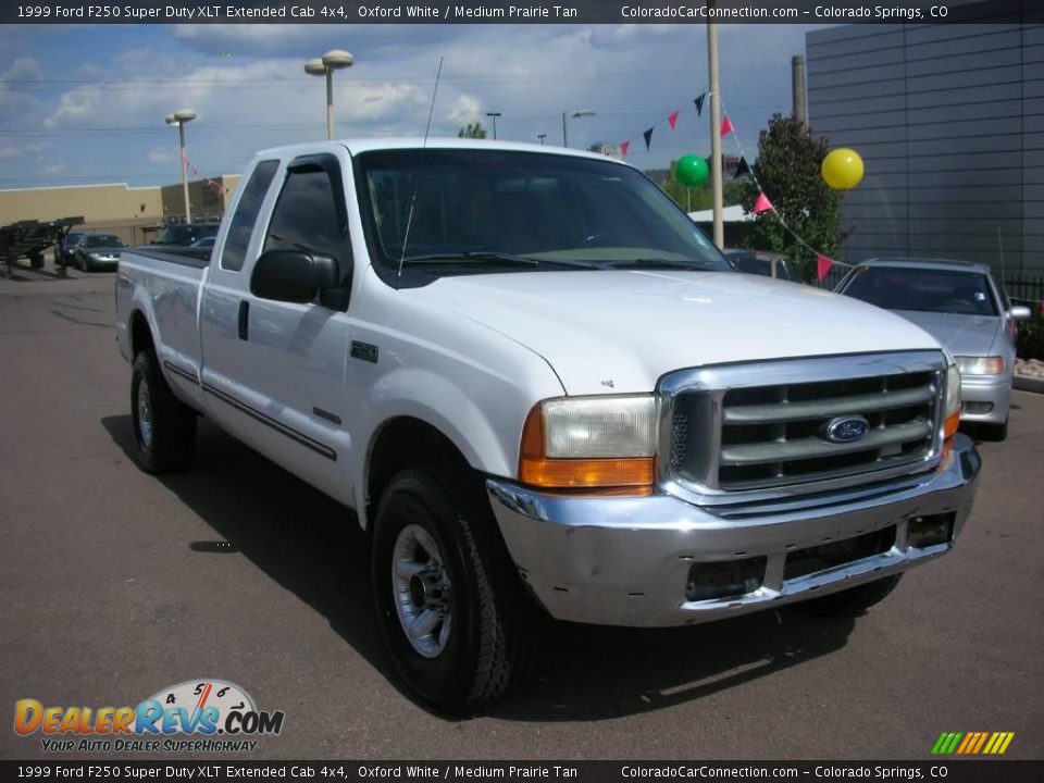 1999 Ford F250 Super Duty XLT Extended Cab 4x4 Oxford White / Medium Prairie Tan Photo #6