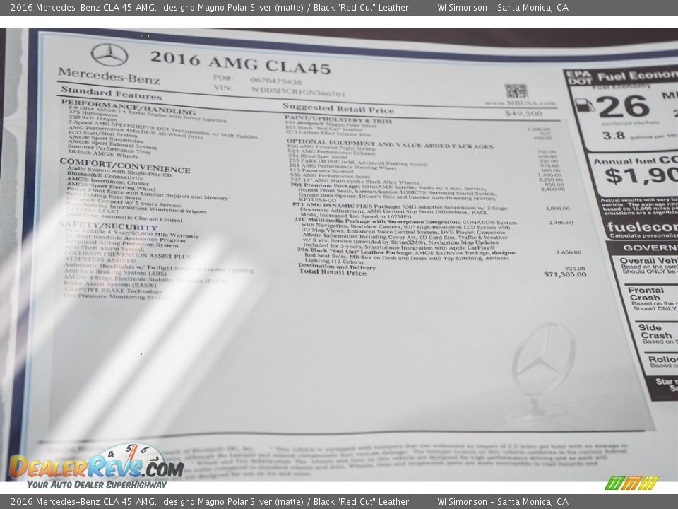 2016 Mercedes-Benz CLA 45 AMG Window Sticker Photo #11