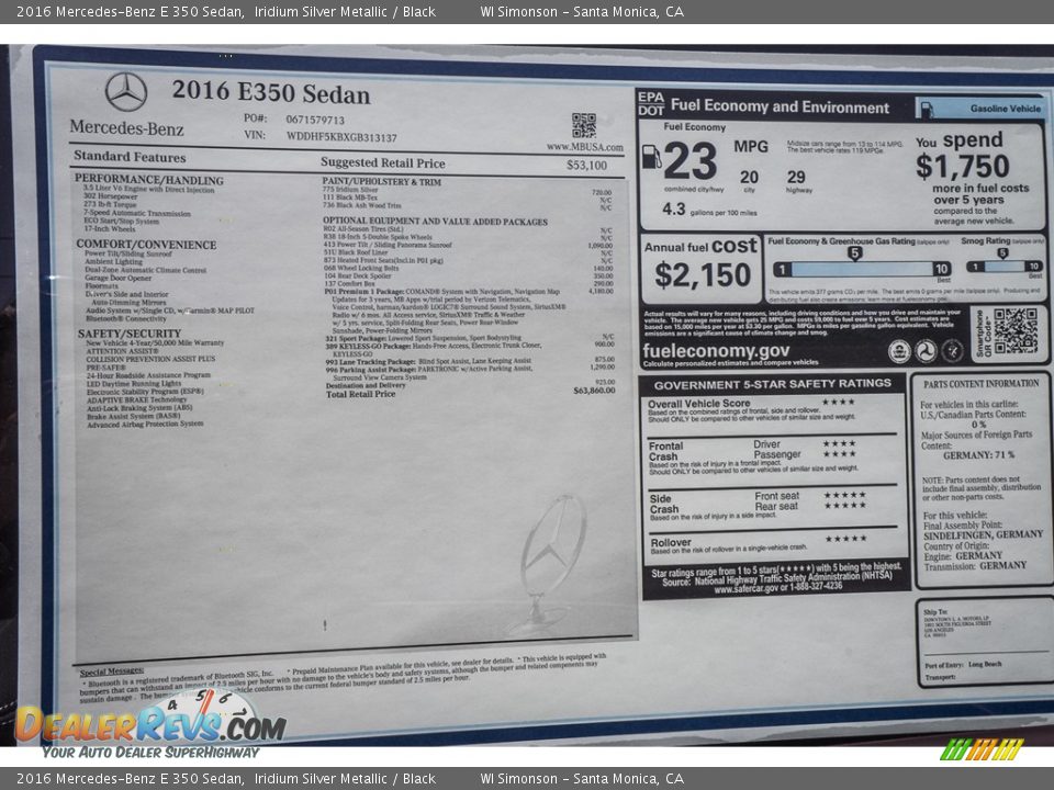 2016 Mercedes-Benz E 350 Sedan Iridium Silver Metallic / Black Photo #11