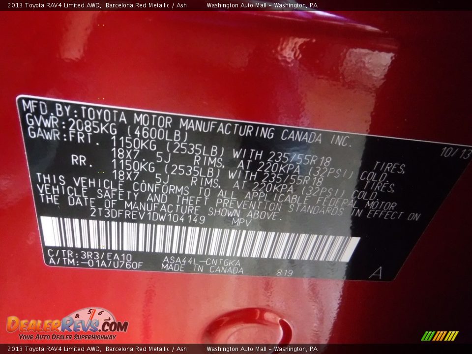 2013 Toyota RAV4 Limited AWD Barcelona Red Metallic / Ash Photo #25