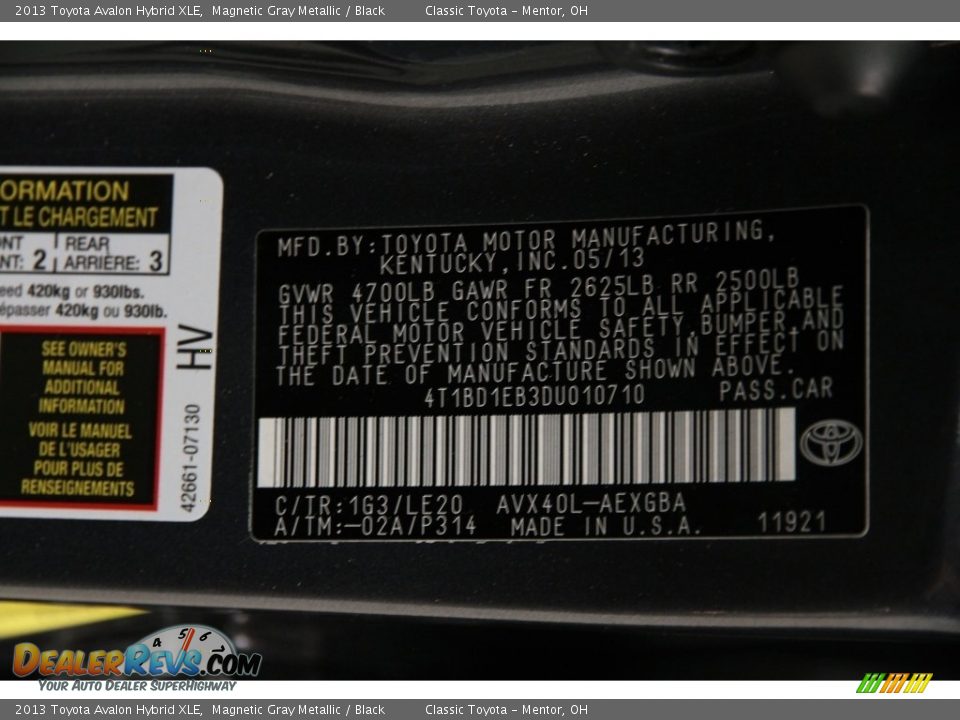 2013 Toyota Avalon Hybrid XLE Magnetic Gray Metallic / Black Photo #18