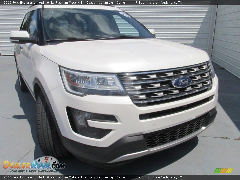 2016 Ford Explorer Limited White Platinum Metallic Tri-Coat / Medium Light Camel Photo #2