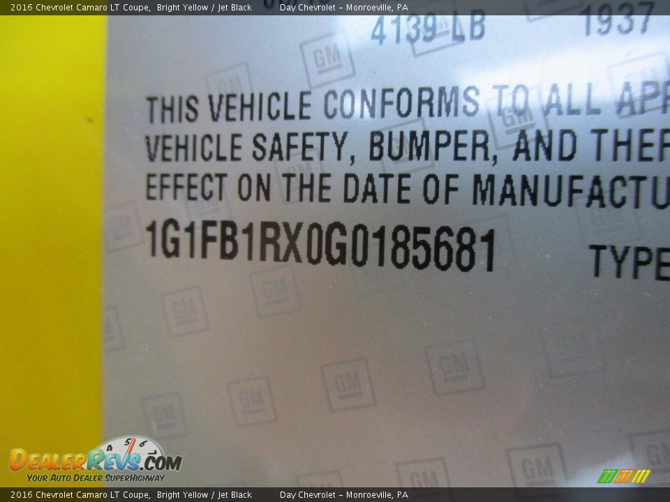 2016 Chevrolet Camaro LT Coupe Bright Yellow / Jet Black Photo #19