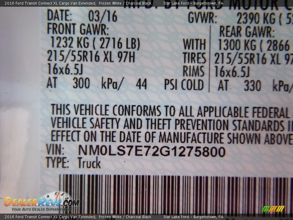 2016 Ford Transit Connect XL Cargo Van Extended Frozen White / Charcoal Black Photo #16