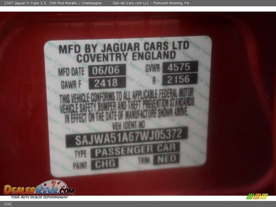 Jaguar Color Code CHG Chili Red Metallic