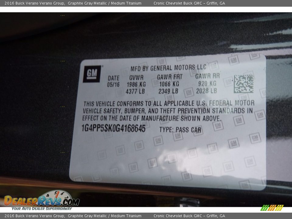2016 Buick Verano Verano Group Graphite Gray Metallic / Medium Titanium Photo #16