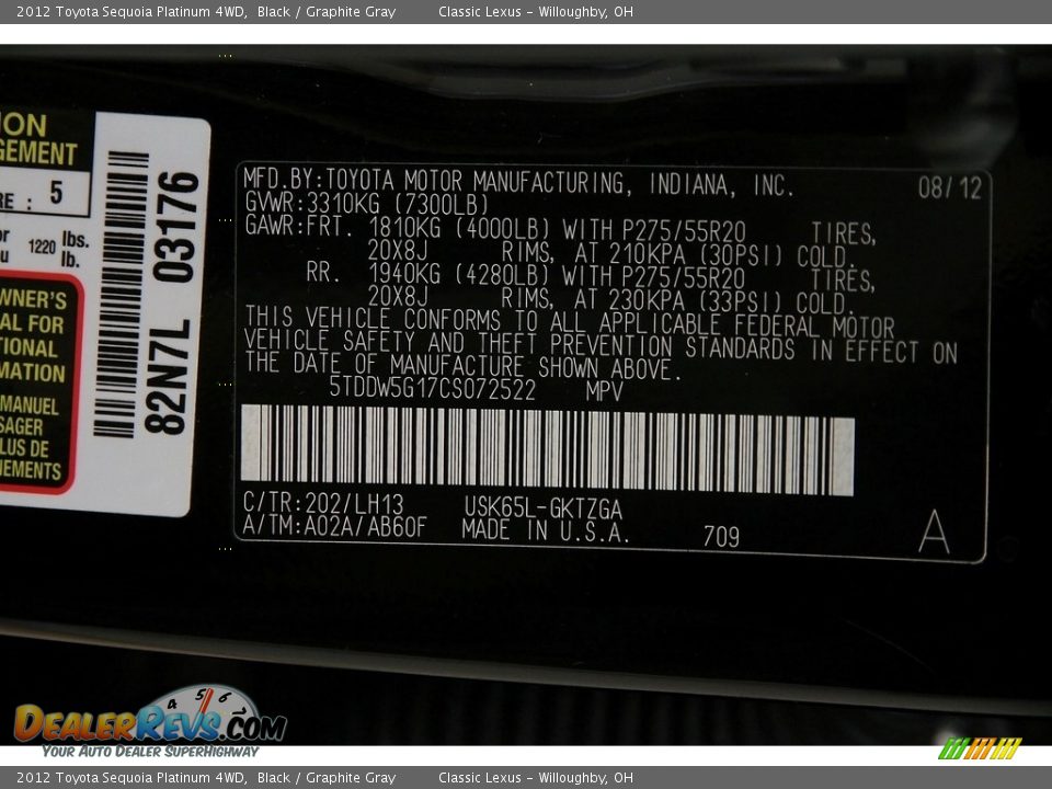 2012 Toyota Sequoia Platinum 4WD Black / Graphite Gray Photo #36