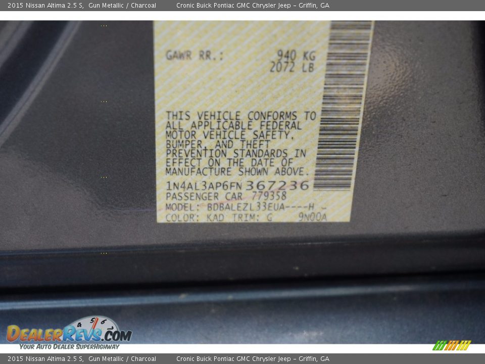 2015 Nissan Altima 2.5 S Gun Metallic / Charcoal Photo #22