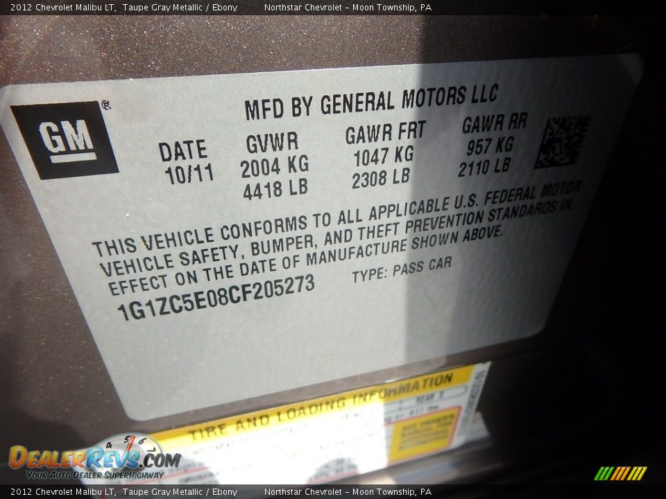 2012 Chevrolet Malibu LT Taupe Gray Metallic / Ebony Photo #29