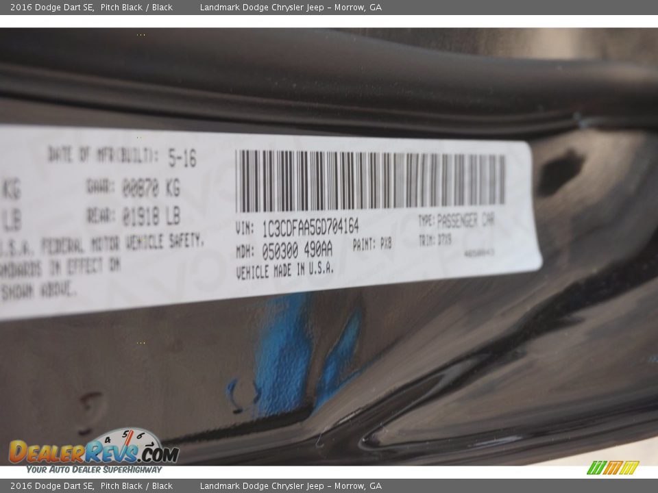 2016 Dodge Dart SE Pitch Black / Black Photo #11