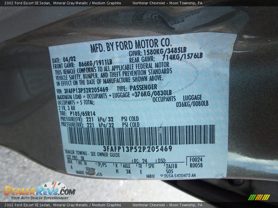 2002 Ford Escort SE Sedan Mineral Gray Metallic / Medium Graphite Photo #14