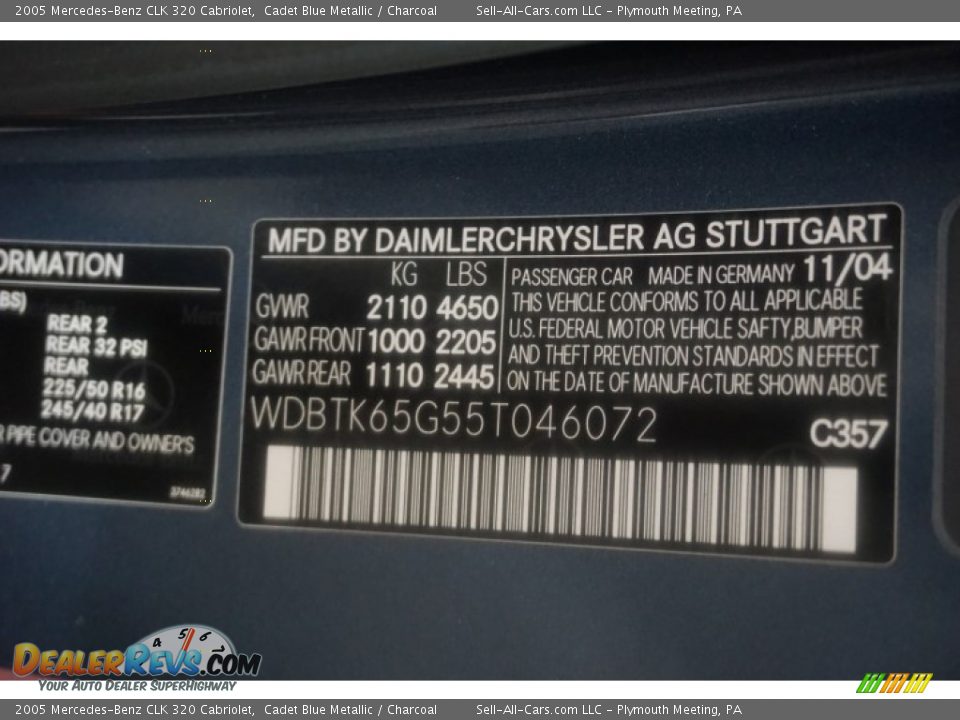 2005 Mercedes-Benz CLK 320 Cabriolet Cadet Blue Metallic / Charcoal Photo #15