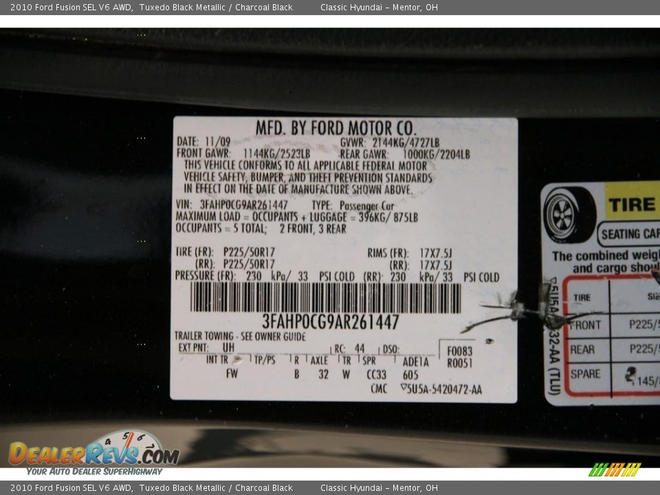 2010 Ford Fusion SEL V6 AWD Tuxedo Black Metallic / Charcoal Black Photo #18