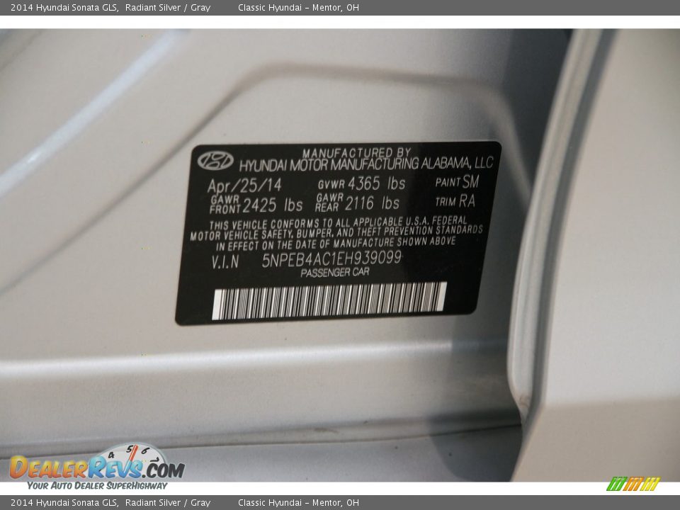 2014 Hyundai Sonata GLS Radiant Silver / Gray Photo #17