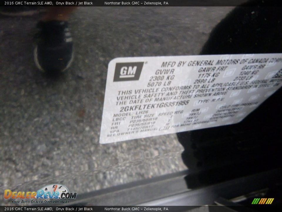 2016 GMC Terrain SLE AWD Onyx Black / Jet Black Photo #15