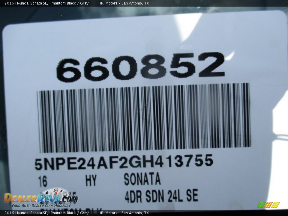 2016 Hyundai Sonata SE Phantom Black / Gray Photo #21