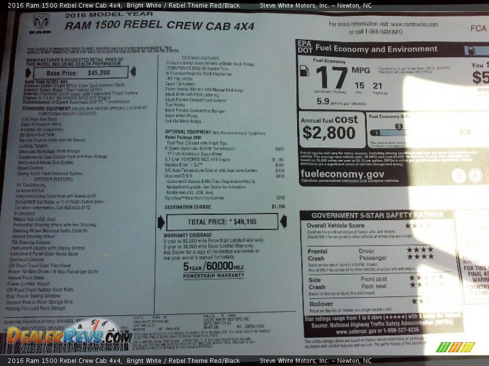 2016 Ram 1500 Rebel Crew Cab 4x4 Bright White / Rebel Theme Red/Black Photo #26