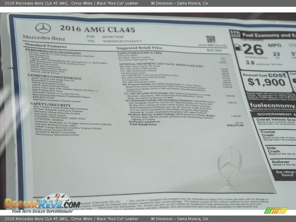 2016 Mercedes-Benz CLA 45 AMG Window Sticker Photo #11