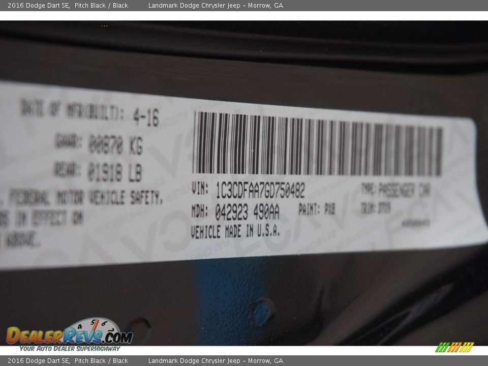 2016 Dodge Dart SE Pitch Black / Black Photo #9