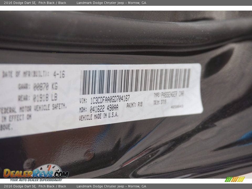 2016 Dodge Dart SE Pitch Black / Black Photo #9