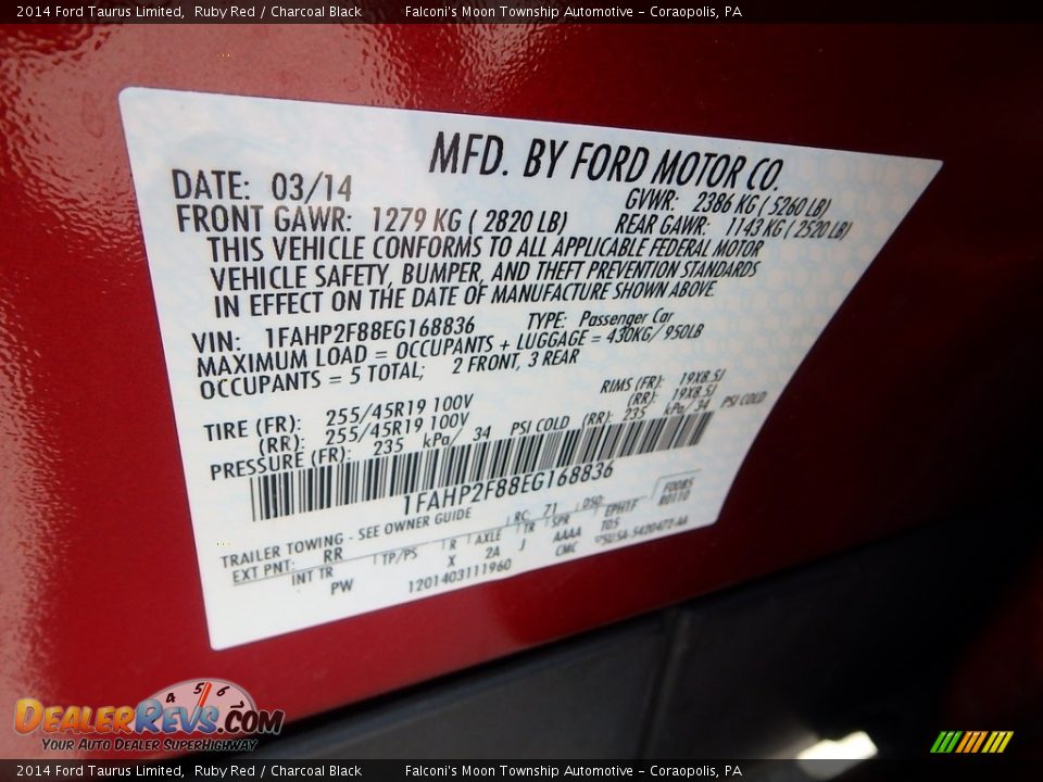 2014 Ford Taurus Limited Ruby Red / Charcoal Black Photo #23