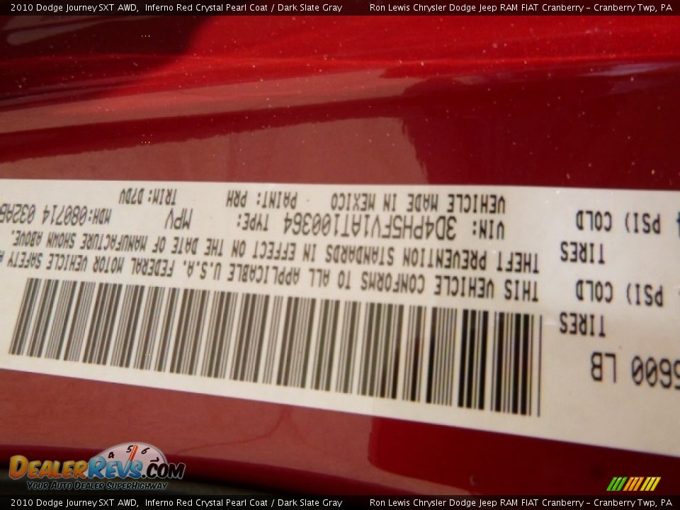 2010 Dodge Journey SXT AWD Inferno Red Crystal Pearl Coat / Dark Slate Gray Photo #15