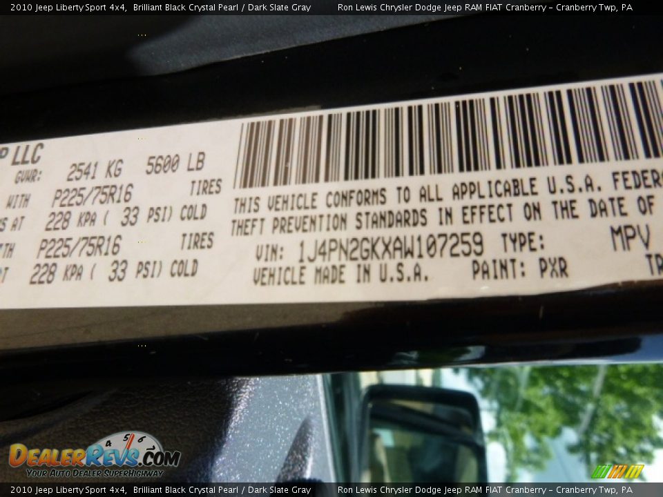 2010 Jeep Liberty Sport 4x4 Brilliant Black Crystal Pearl / Dark Slate Gray Photo #16