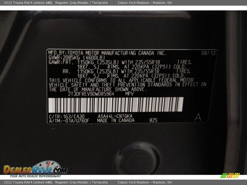 2013 Toyota RAV4 Limited AWD Magnetic Gray Metallic / Terracotta Photo #21