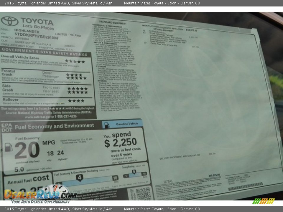 2016 Toyota Highlander Limited AWD Silver Sky Metallic / Ash Photo #11