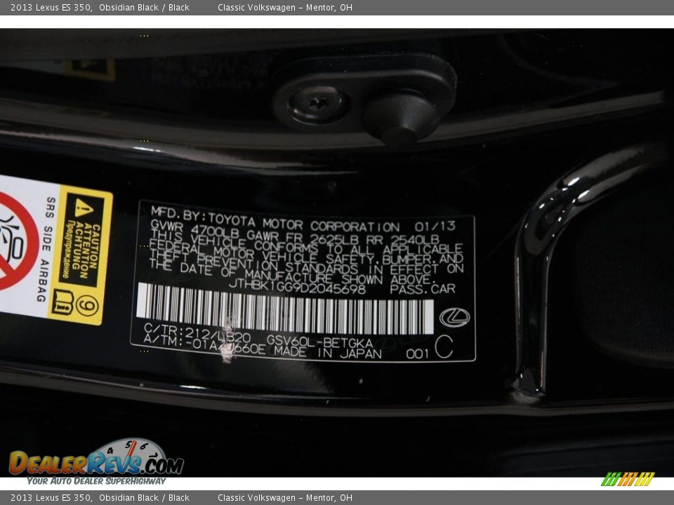 2013 Lexus ES 350 Obsidian Black / Black Photo #21