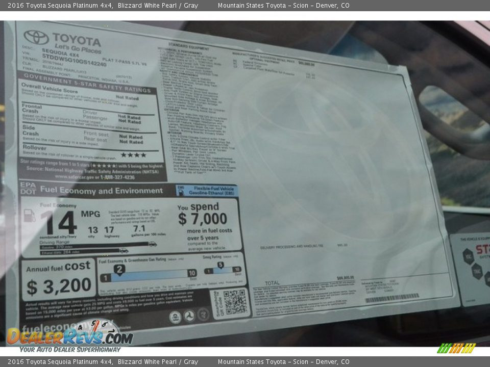 2016 Toyota Sequoia Platinum 4x4 Blizzard White Pearl / Gray Photo #11