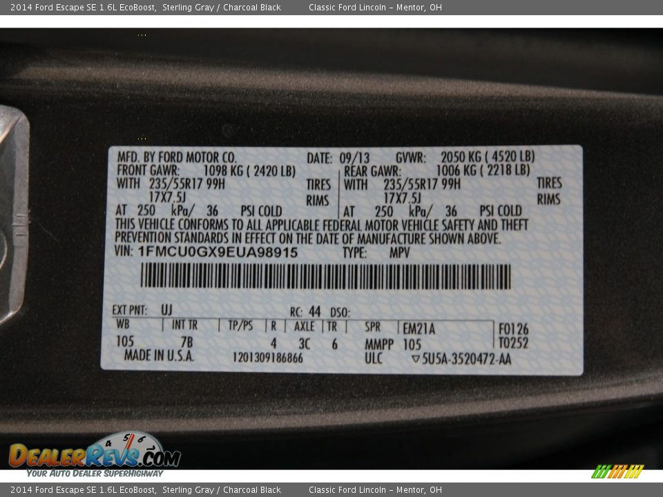 2014 Ford Escape SE 1.6L EcoBoost Sterling Gray / Charcoal Black Photo #17