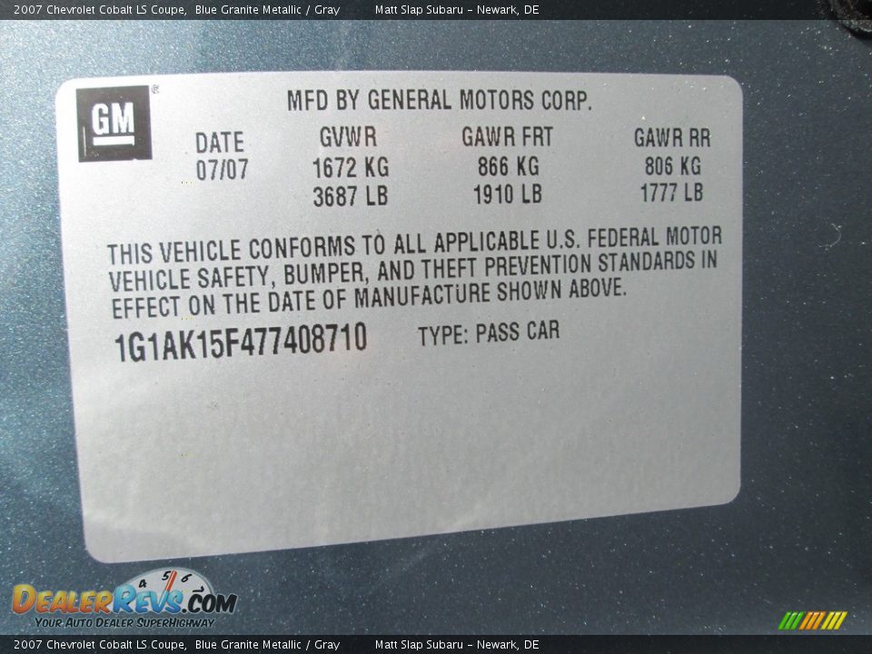 2007 Chevrolet Cobalt LS Coupe Blue Granite Metallic / Gray Photo #22