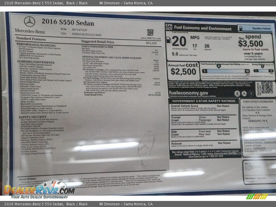 2016 Mercedes-Benz S 550 Sedan Black / Black Photo #11
