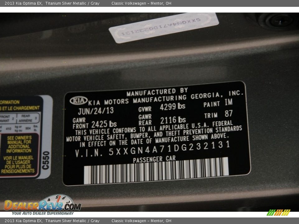 2013 Kia Optima EX Titanium Silver Metallic / Gray Photo #19