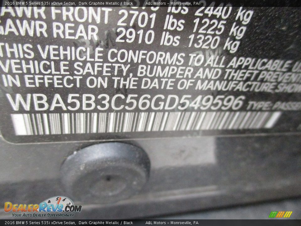 2016 BMW 5 Series 535i xDrive Sedan Dark Graphite Metallic / Black Photo #18