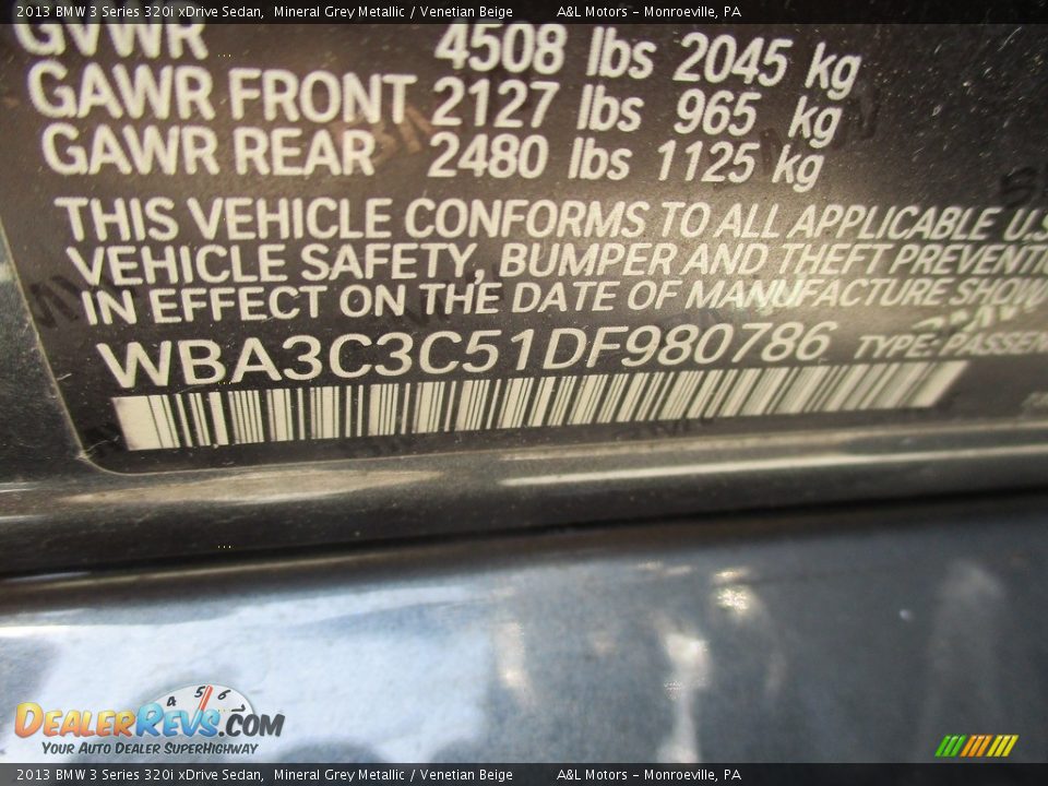 2013 BMW 3 Series 320i xDrive Sedan Mineral Grey Metallic / Venetian Beige Photo #19