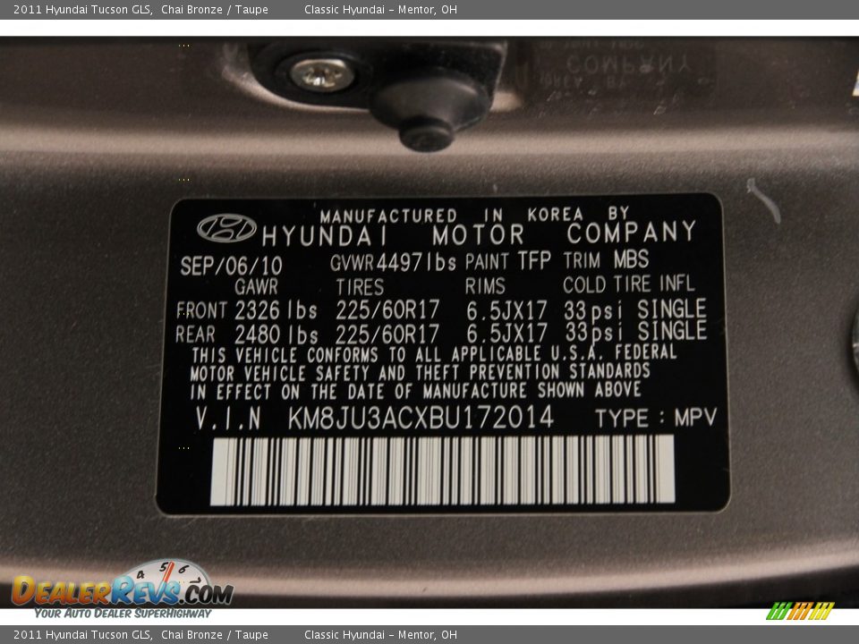 2011 Hyundai Tucson GLS Chai Bronze / Taupe Photo #15